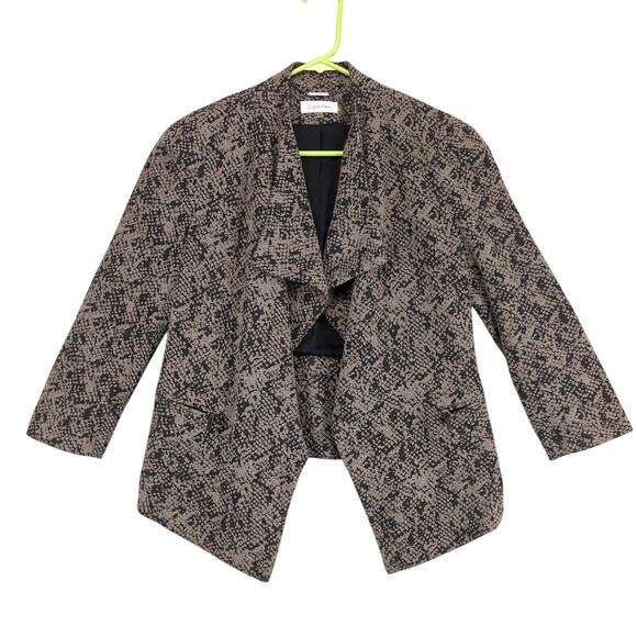 Calvin Klein Women's 8 Brown Snakeskin Textured Open Blazer Jacket, Zip Pockets - Picture 1 of 6